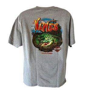 Harley-Davidson Gray Graphic T-Shirt XL Naples Florida Alligator Vintage Mens XL
